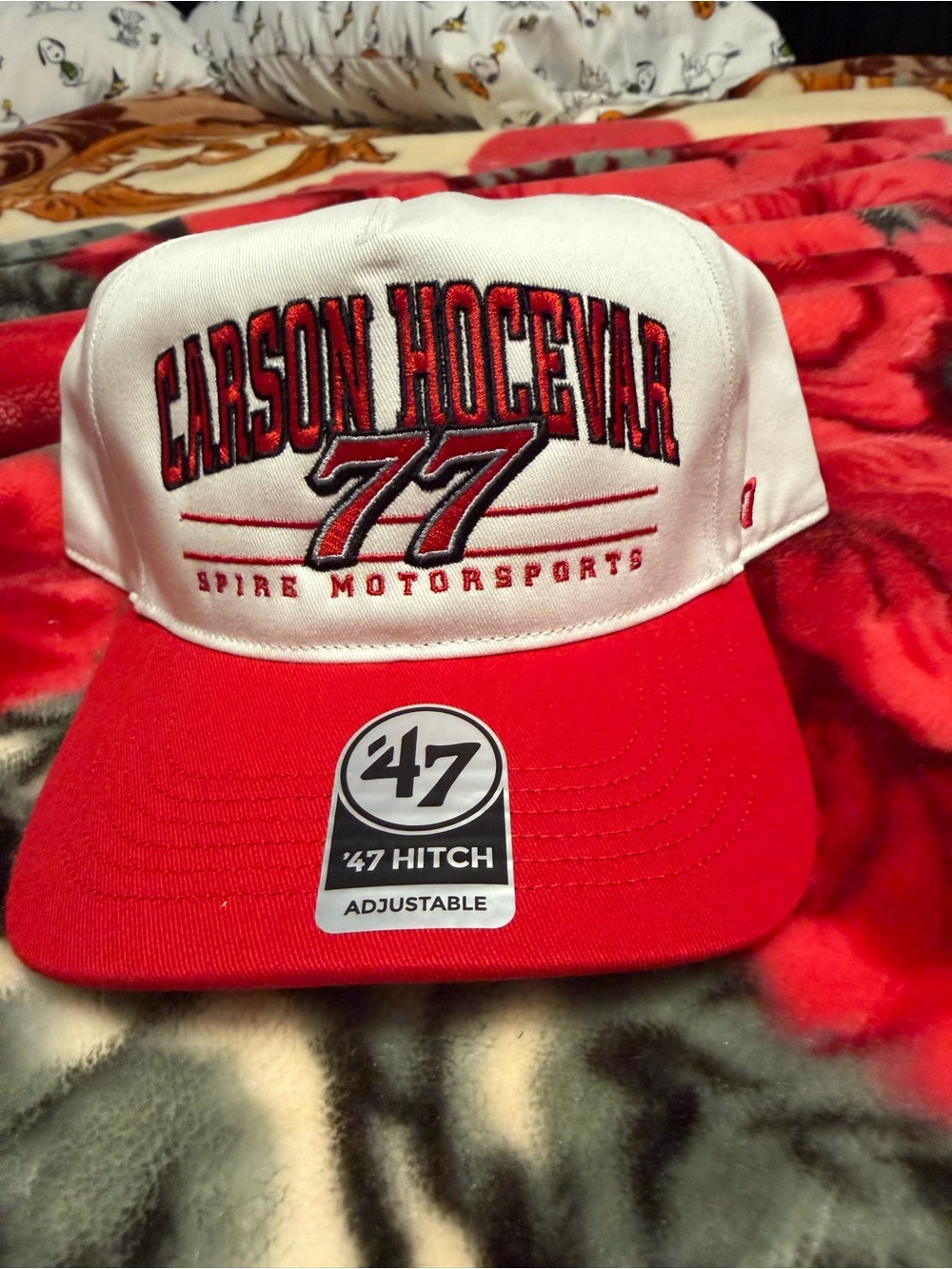 Nascar '47 Carson Hocevar 77 Red & White Adjustable Hat